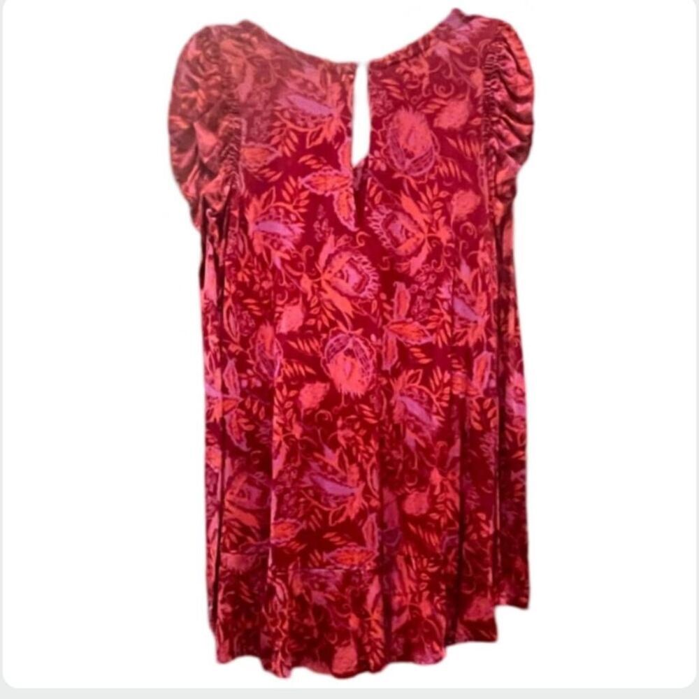 Free People Hello Lover Floral Mini Dress XS Red Puff Sleeve Keyhole Back - Picture 6 of 11